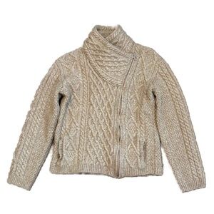 Original Aran Co Wool Cardigan Sweater Fisherman Cable Knit Merino Chunky Small